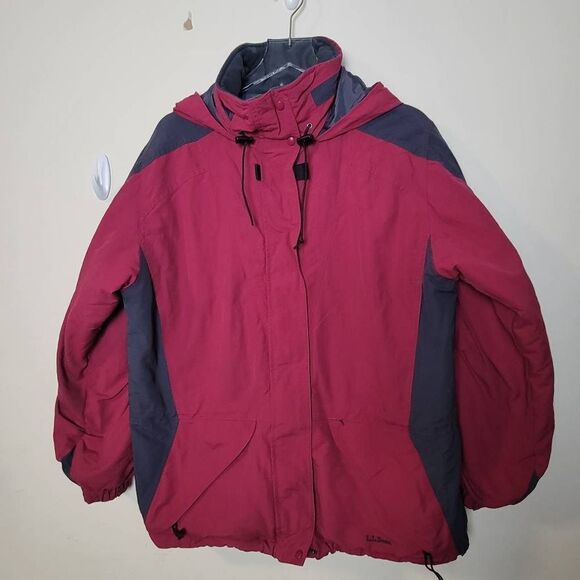 Vintage 90's LL Bean Long Ski Parka Hooded Women’s Regular Large Red Jacket ORF9 - Picture 1 of 6